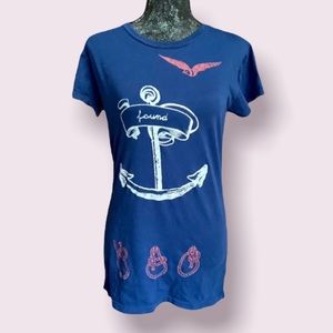Anchor Nautical Graphic T Shirt with Swallow in Blue